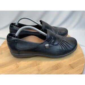 Cobb Hill Flats 7.5 Women Paulette Leather Black Slip On Comfort Antiqued Button